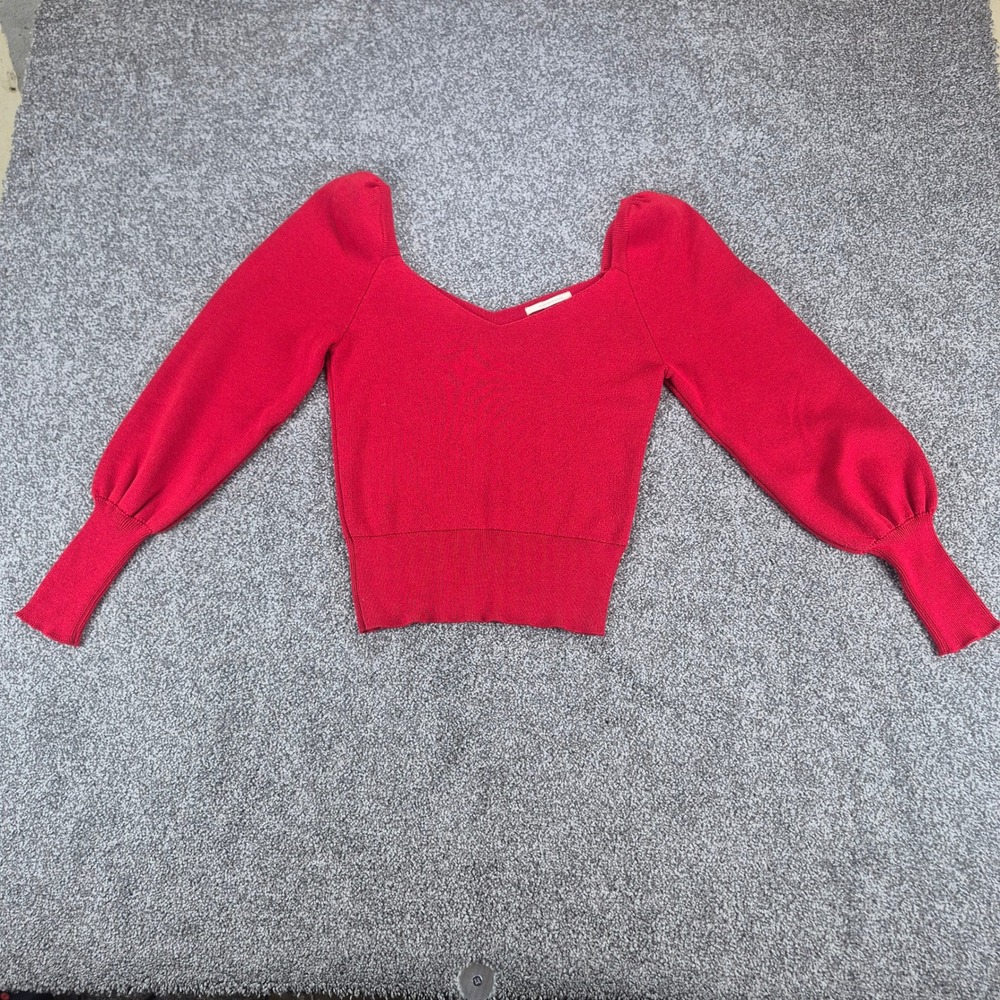 Anthropologie Sweetheart Sweater Womens XS Red Puff Sleeve Knit Top